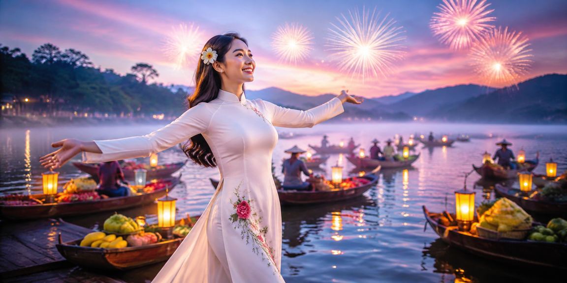 Cảnh lễ hội cá cược và ưu đãi tại Đà Lạt với ánh đèn neon